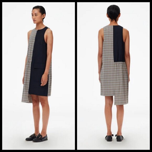 💕TIBI💕 Sana Check Colorblock Sleeveless Midi Dress Recycled Wool Blend Shift 6 - Picture 2 of 16